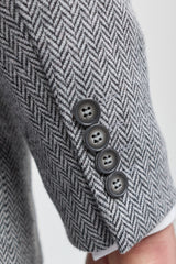 Costume trois pièces en tweed à chevrons gris clair pour homme - STZ11