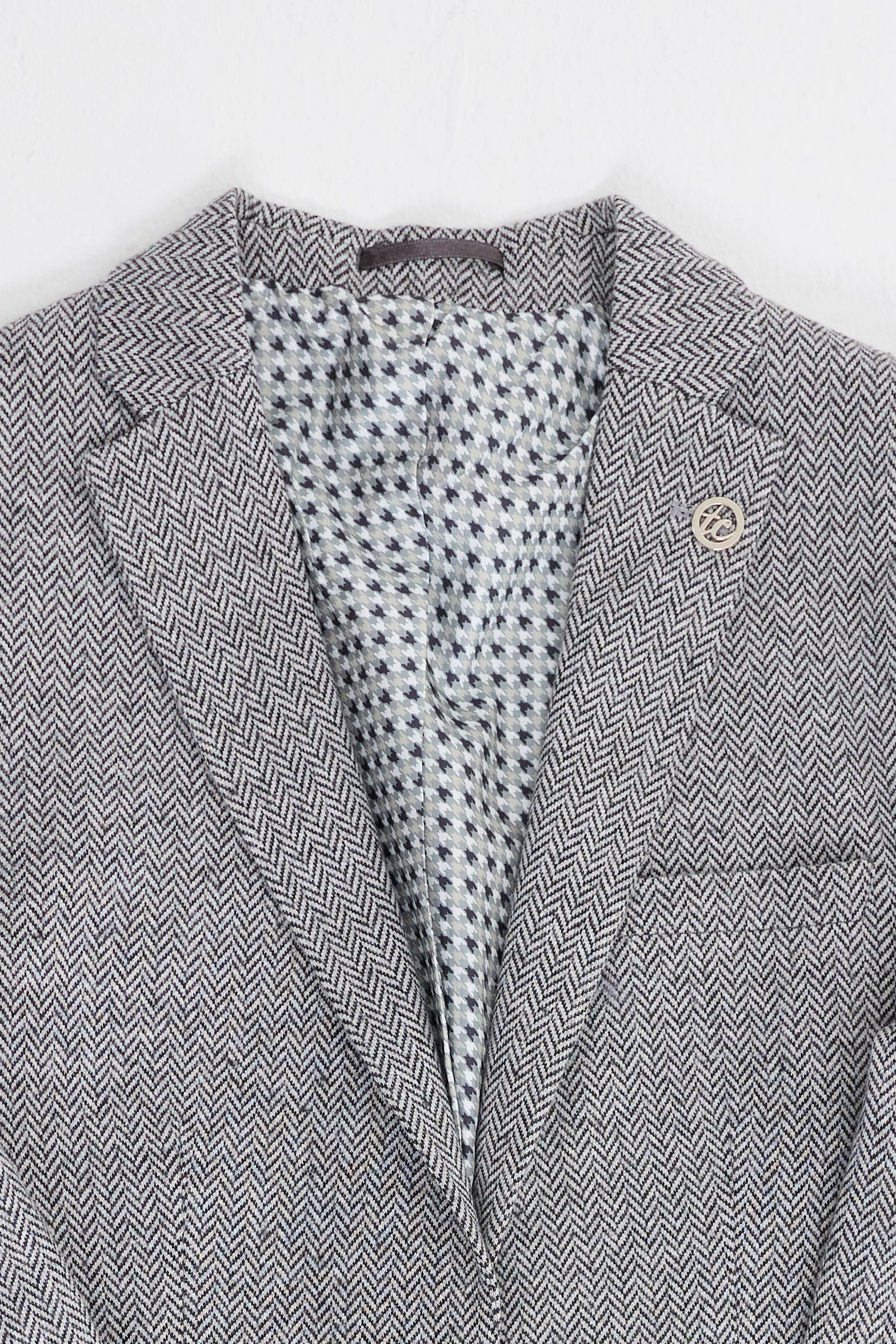Costume trois pièces en tweed à chevrons gris clair pour homme - STZ11