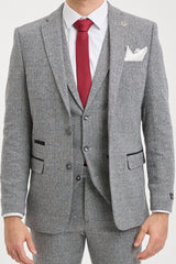Costume trois pièces en tweed à chevrons gris clair pour homme - STZ11