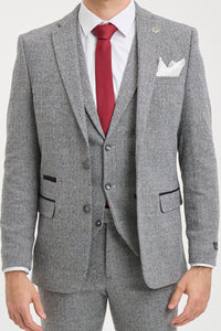 Costume trois pièces en tweed à chevrons gris clair pour homme - STZ11