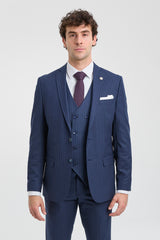 Costume trois pièces à fines rayures bleu marine pour homme