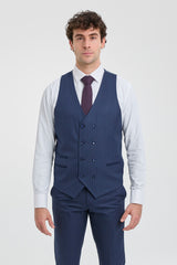 Costume trois pièces à fines rayures bleu marine pour homme