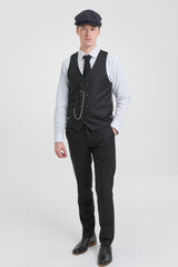 Costume trois pièces noir à fines rayures pour homme