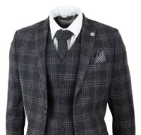Mens Charcoal-Grey Check Tweed 3 Piece Suit