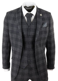 Mens Charcoal-Grey Check Tweed 3 Piece Suit