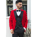 Men's Red Velvet Tux Blazer Satin Lapels Dinner Wedding Prom Black Tie