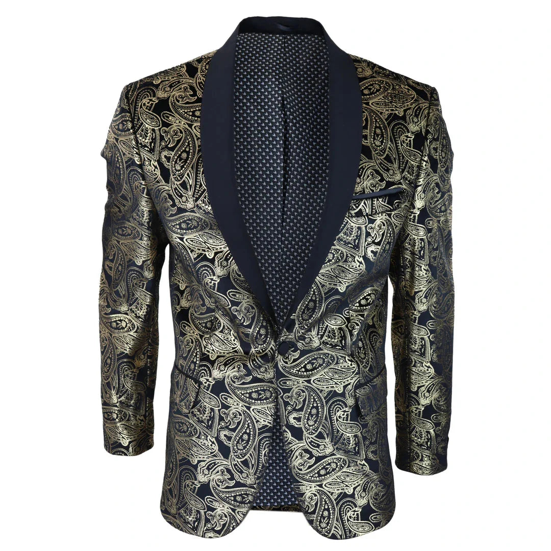 STZ64-65 - Men's Velvet Paisley Floral Blazer Black Tuxedo Jacket