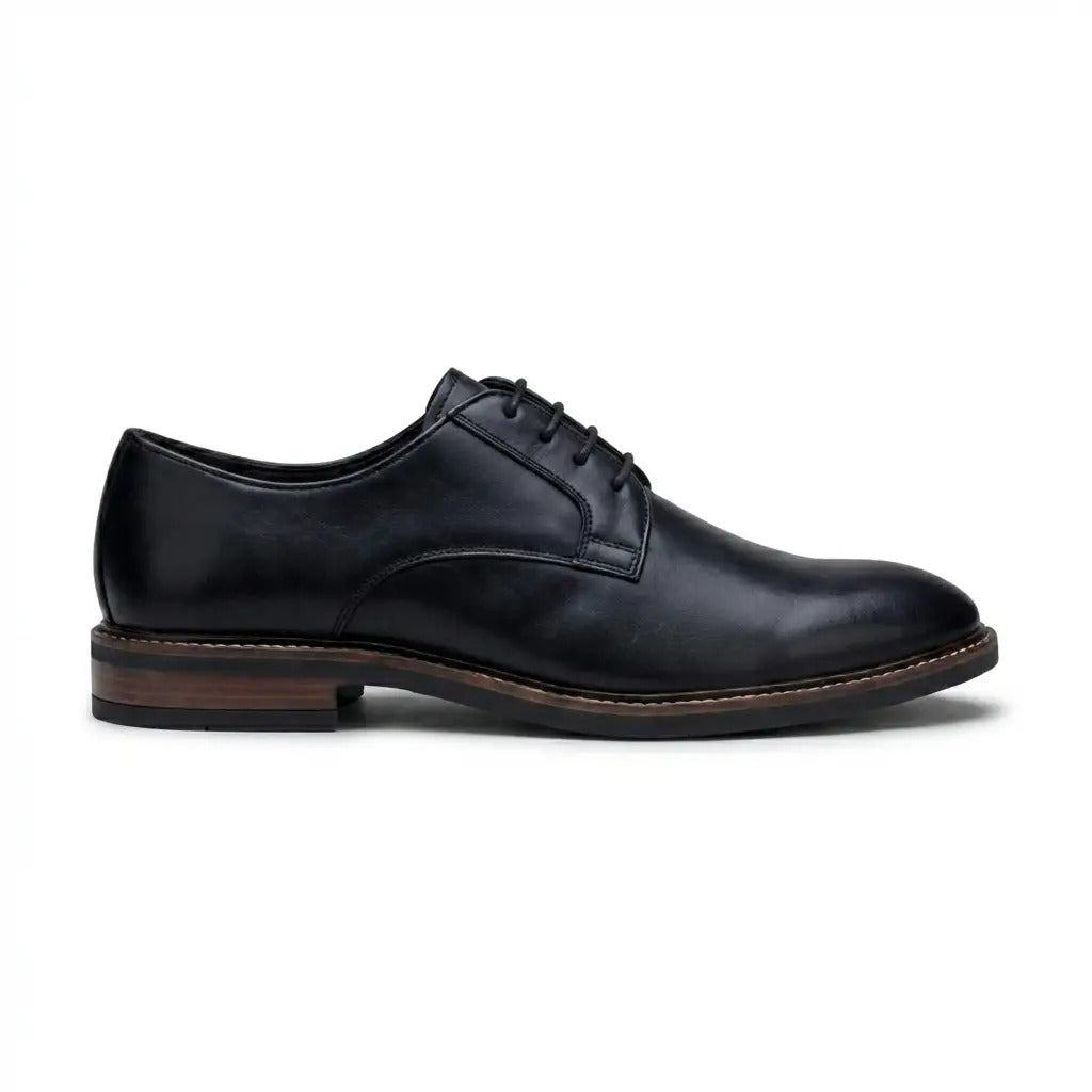 Tanner - Chaussures Derby à lacets en cuir noir pour homme, bout uni