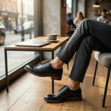 Tanner - Chaussures Derby à lacets en cuir noir pour homme, bout uni