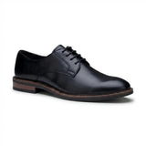 Tanner - Chaussures Derby à lacets en cuir noir pour homme, bout uni