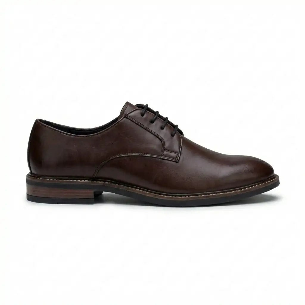 Tanner - Chaussures Derby à lacets en cuir marron pour homme, bout uni