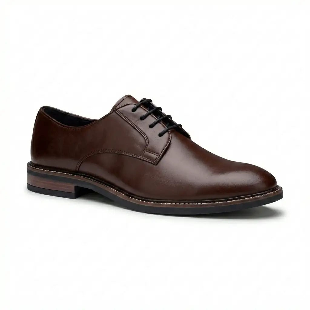 Tanner - Chaussures Derby à lacets en cuir marron pour homme, bout uni