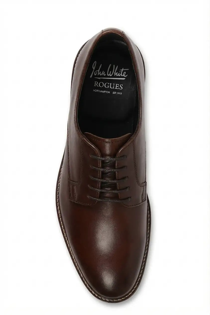 Tanner - Chaussures Derby à lacets en cuir marron pour homme, bout uni