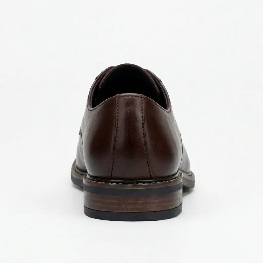 Tanner - Chaussures Derby à lacets en cuir marron pour homme, bout uni