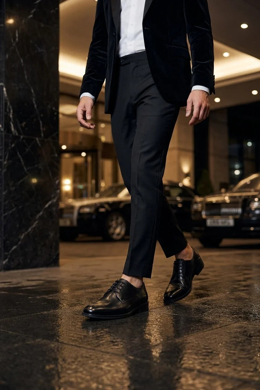 Taylor - Chaussures Derby classiques à lacets en cuir noir pour homme