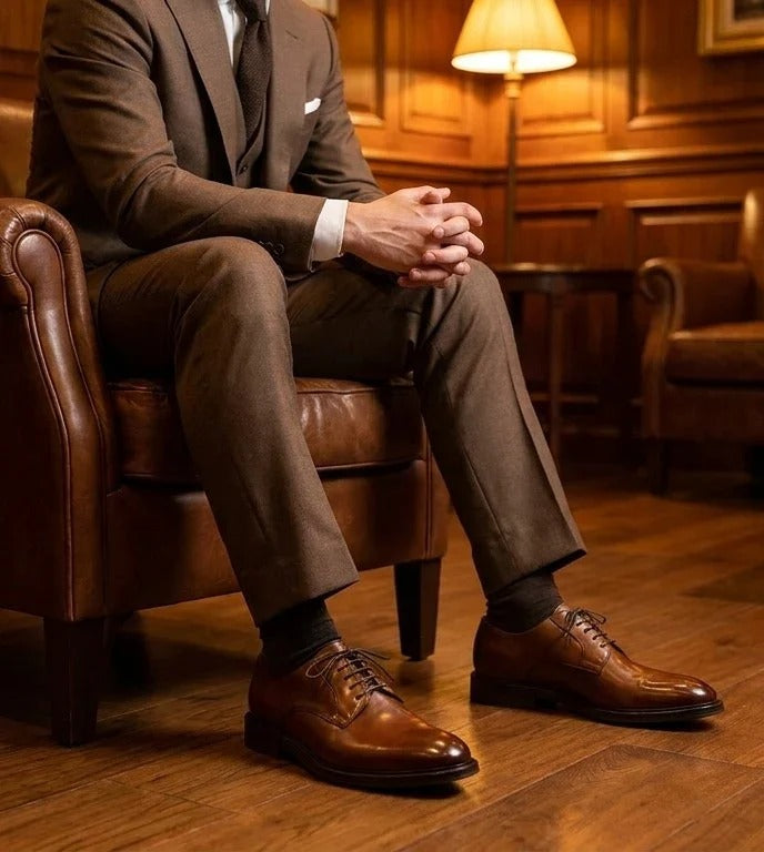 Taylor - Chaussures Derby classiques à lacets en cuir marron pour hommes