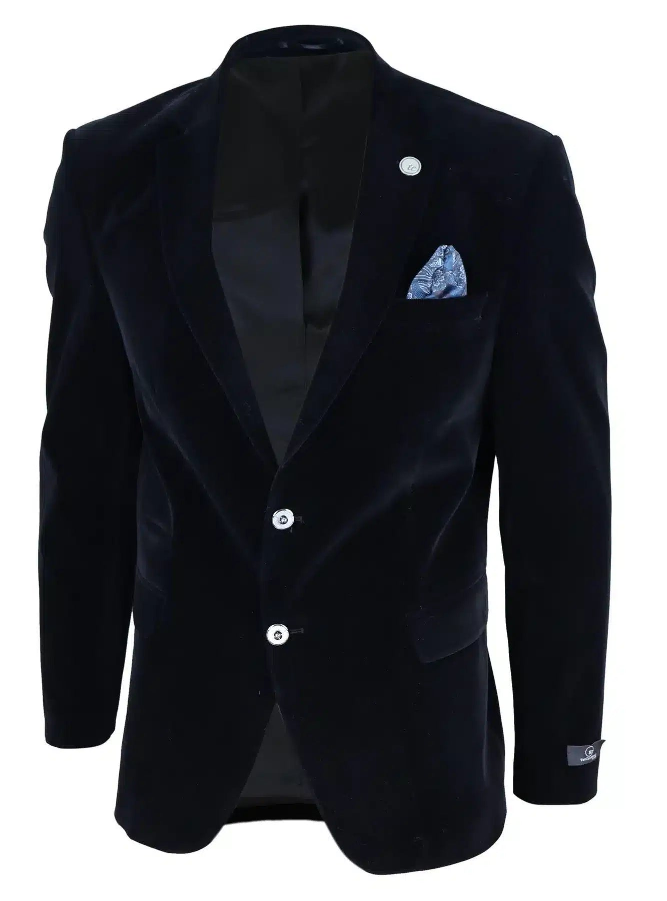Mens Velvet Blazer Suit Jacket 2 Button Dinner Smart Casual Formal Tailored Fit - Black