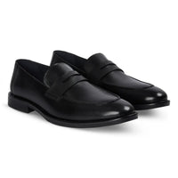 Mocassins penny classiques noirs pour hommes Ted, en cuir à bout rond
