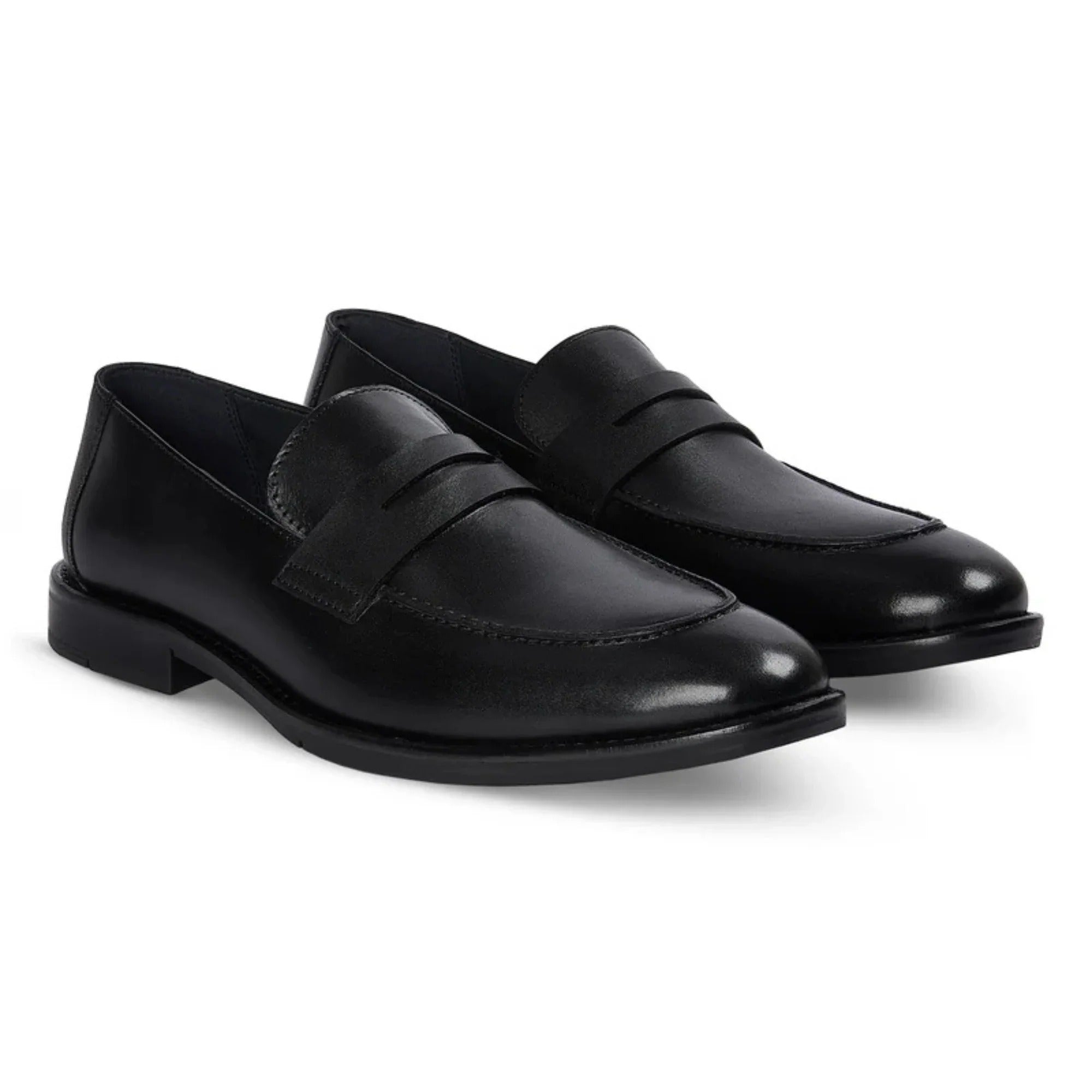 Mocassins penny classiques noirs pour hommes Ted, en cuir à bout rond
