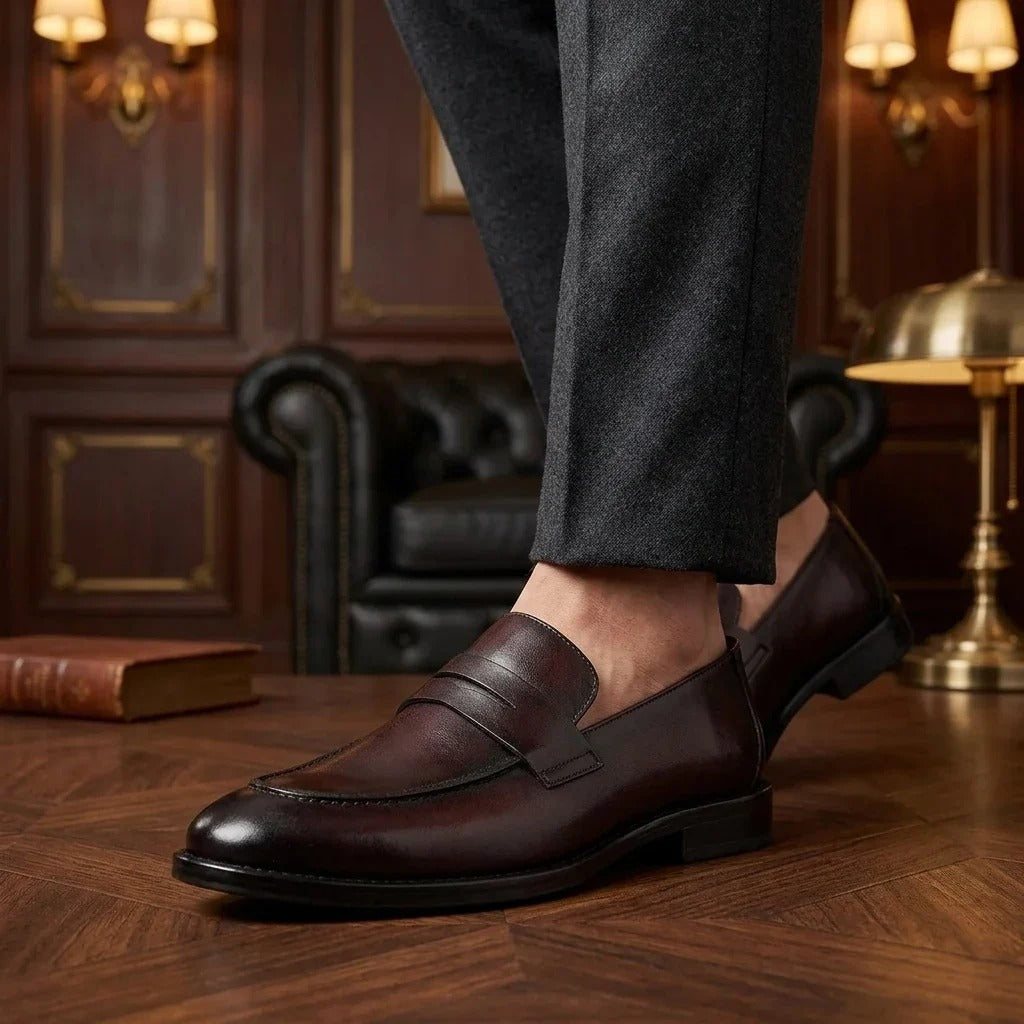 Mocassins penny classiques en cuir marron pour hommes Ted