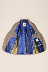 Costume trois pièces pour homme en tweed à chevrons beige et marron à carreaux, coupe ajustée, style classique double