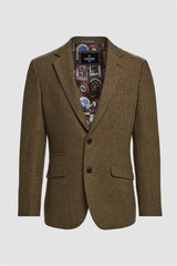 Thomas - Blazer classique en tweed à chevrons marron pour homme