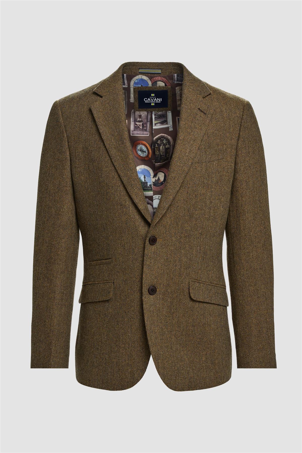 Thomas - Blazer classique en tweed à chevrons marron pour homme