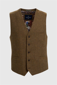 Thomas - Gilet en tweed à chevrons marron mélangé laine pour homme
