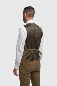 Thomas - Gilet en tweed à chevrons marron mélangé laine pour homme