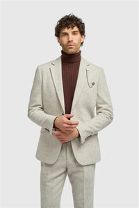Thomas - Blazer classique en tweed à chevrons gris pour homme