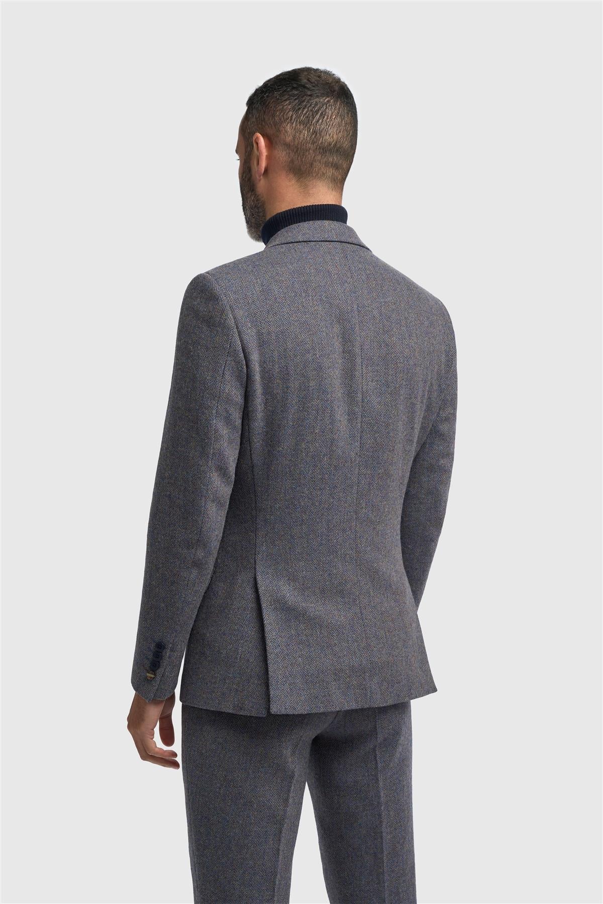Thomas - Blazer classique en tweed à chevrons bleu marine pour homme