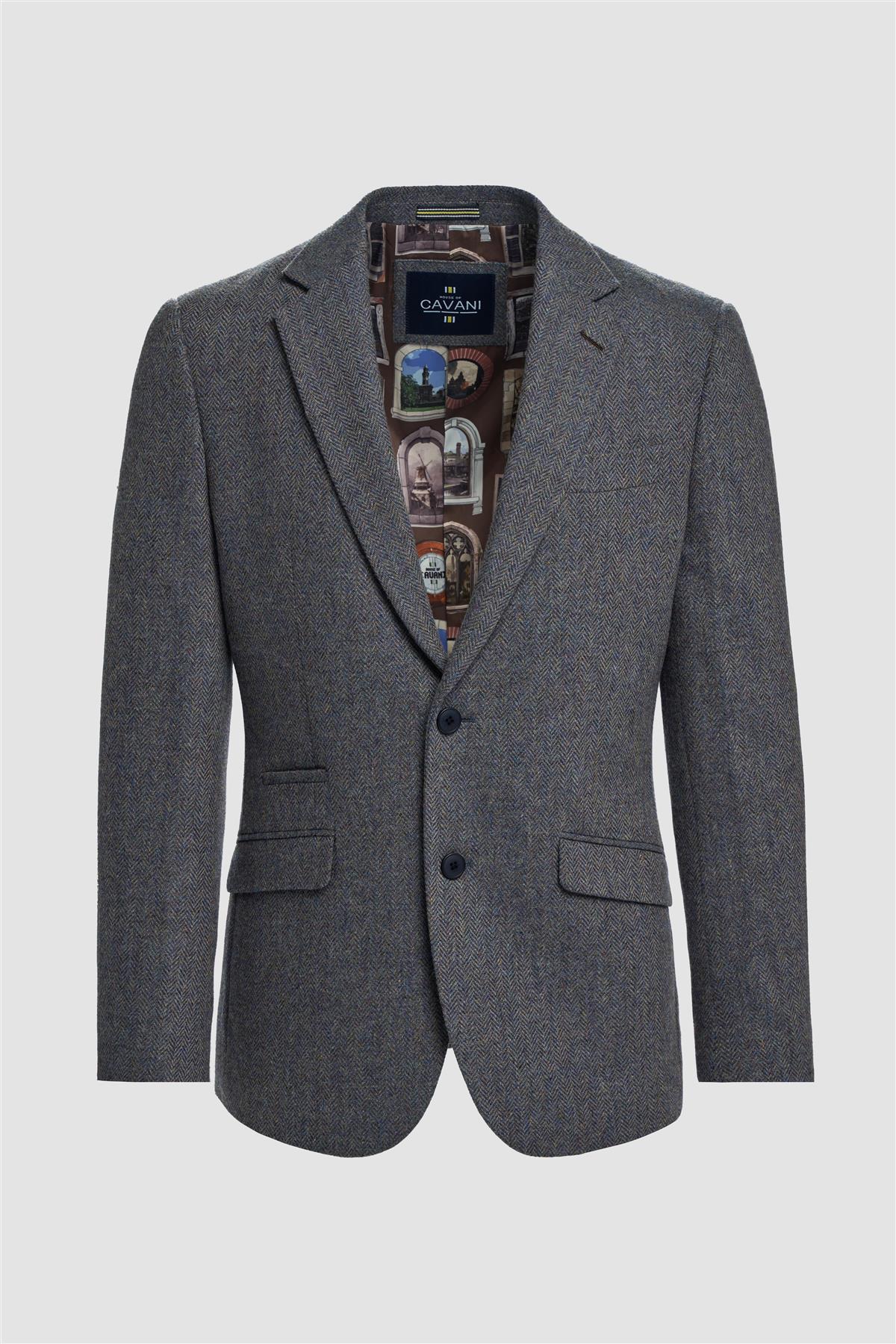 Thomas - Blazer classique en tweed à chevrons bleu marine pour homme