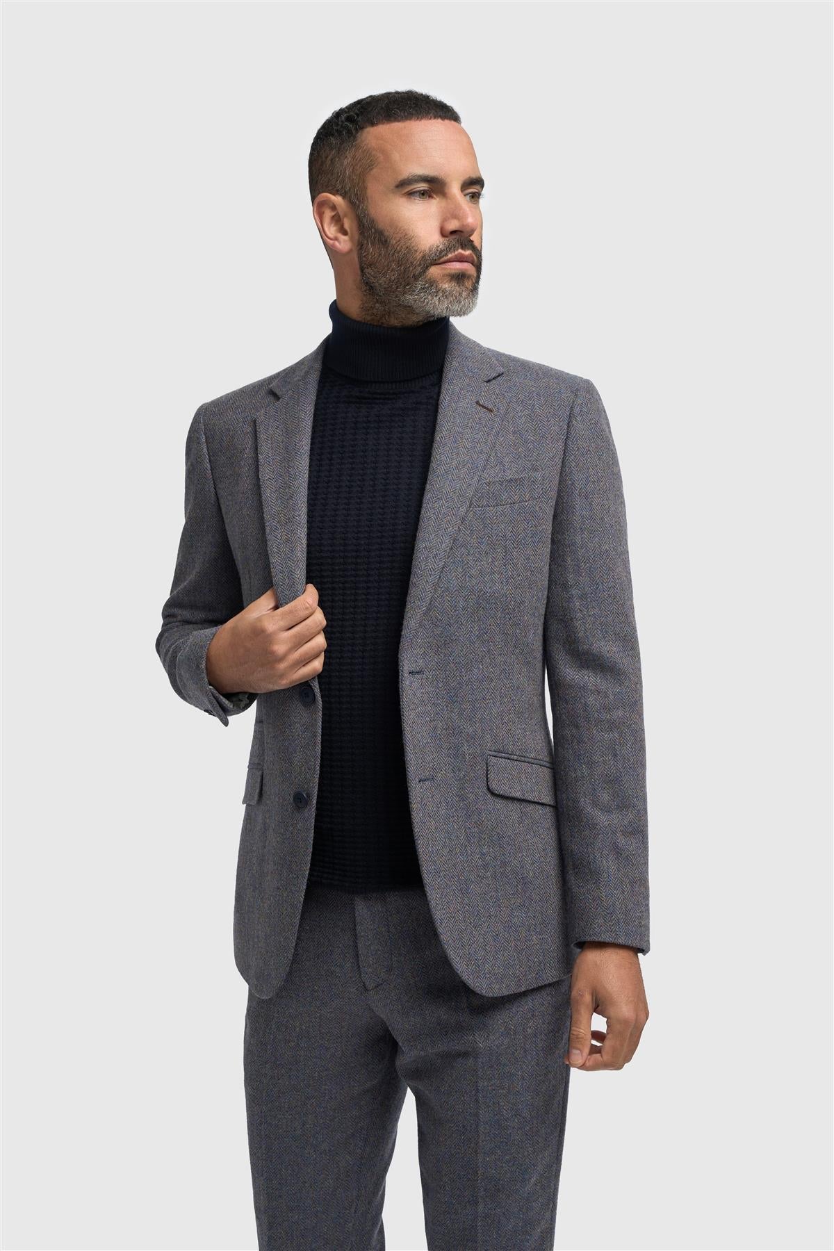 Thomas - Blazer classique en tweed à chevrons bleu marine pour homme