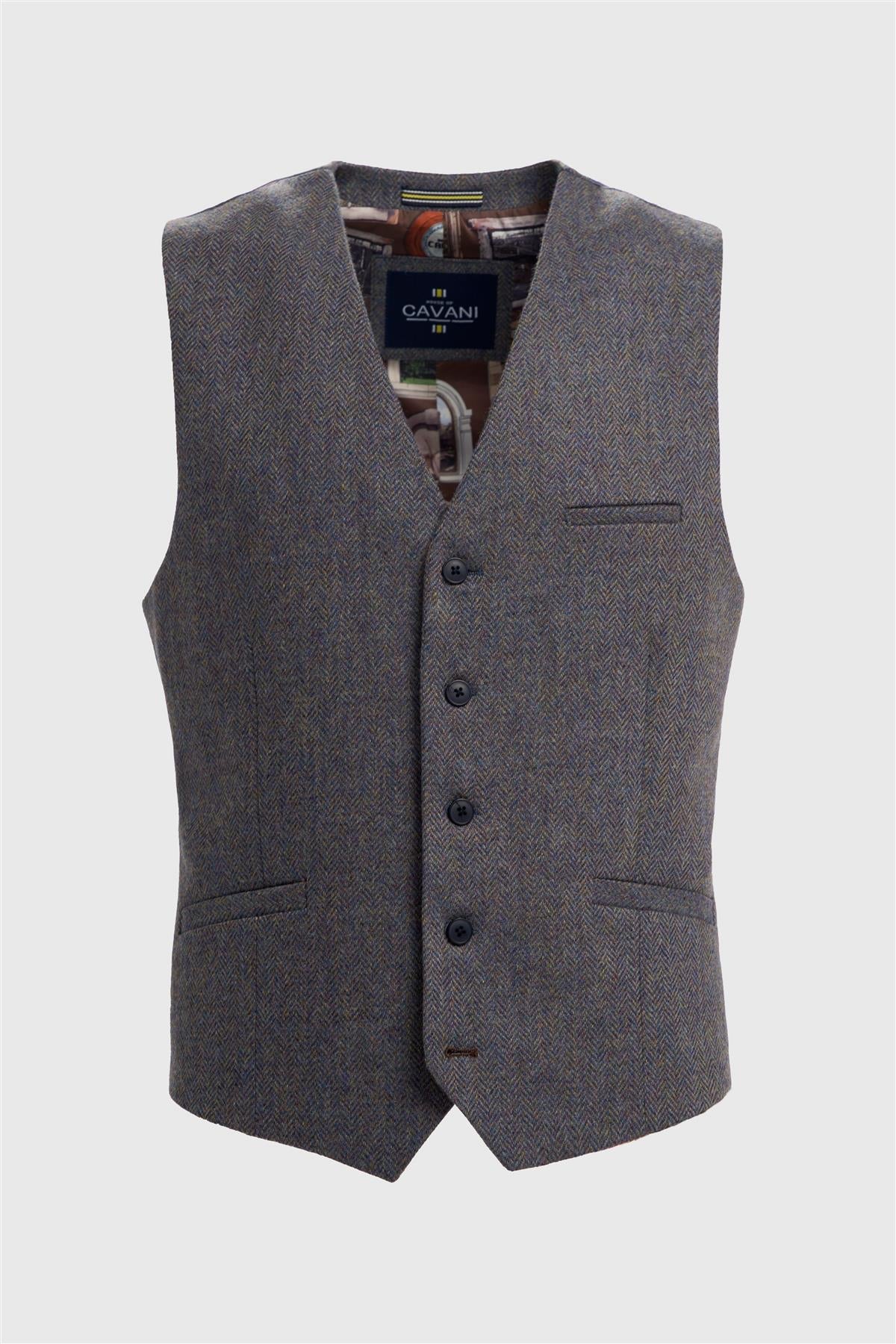 Thomas - Gilet en tweed à chevrons bleu marine pour homme