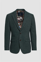Thomas - Blazer classique en tweed à chevrons vert olive pour homme