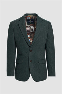 Thomas - Blazer classique en tweed à chevrons vert olive pour homme