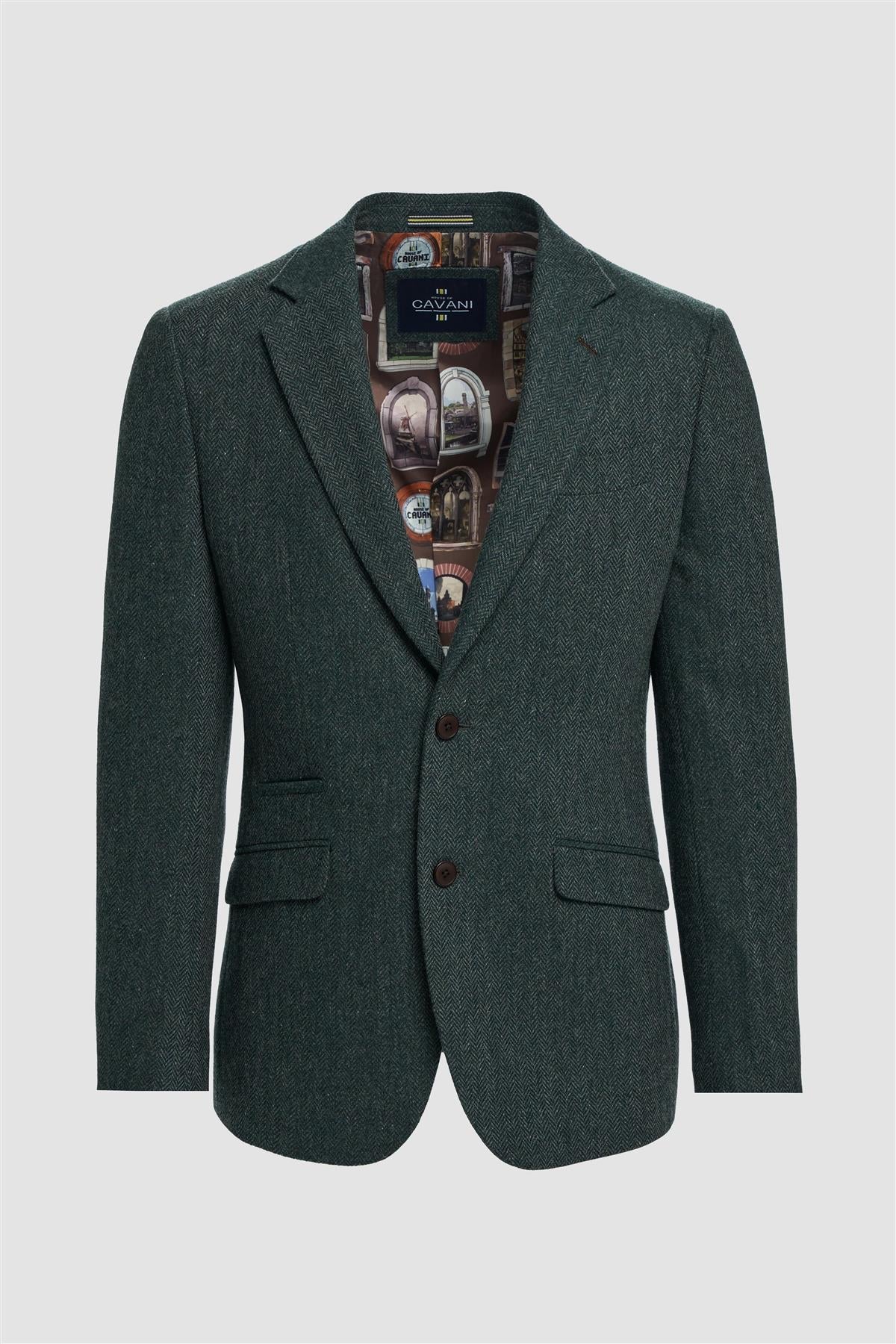 Thomas - Blazer classique en tweed à chevrons vert olive pour homme