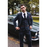 Thomas Men's Navy 3-Piece Tweed Check Suit