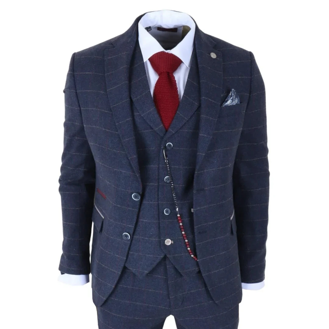 TP-32 - Costume trois pièces en tweed bleu marine style Gatsby pour homme