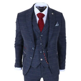 TP-32 - Costume trois pièces en tweed bleu marine style Gatsby pour homme