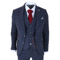 TP-32 - Costume trois pièces en tweed bleu marine style Gatsby pour homme