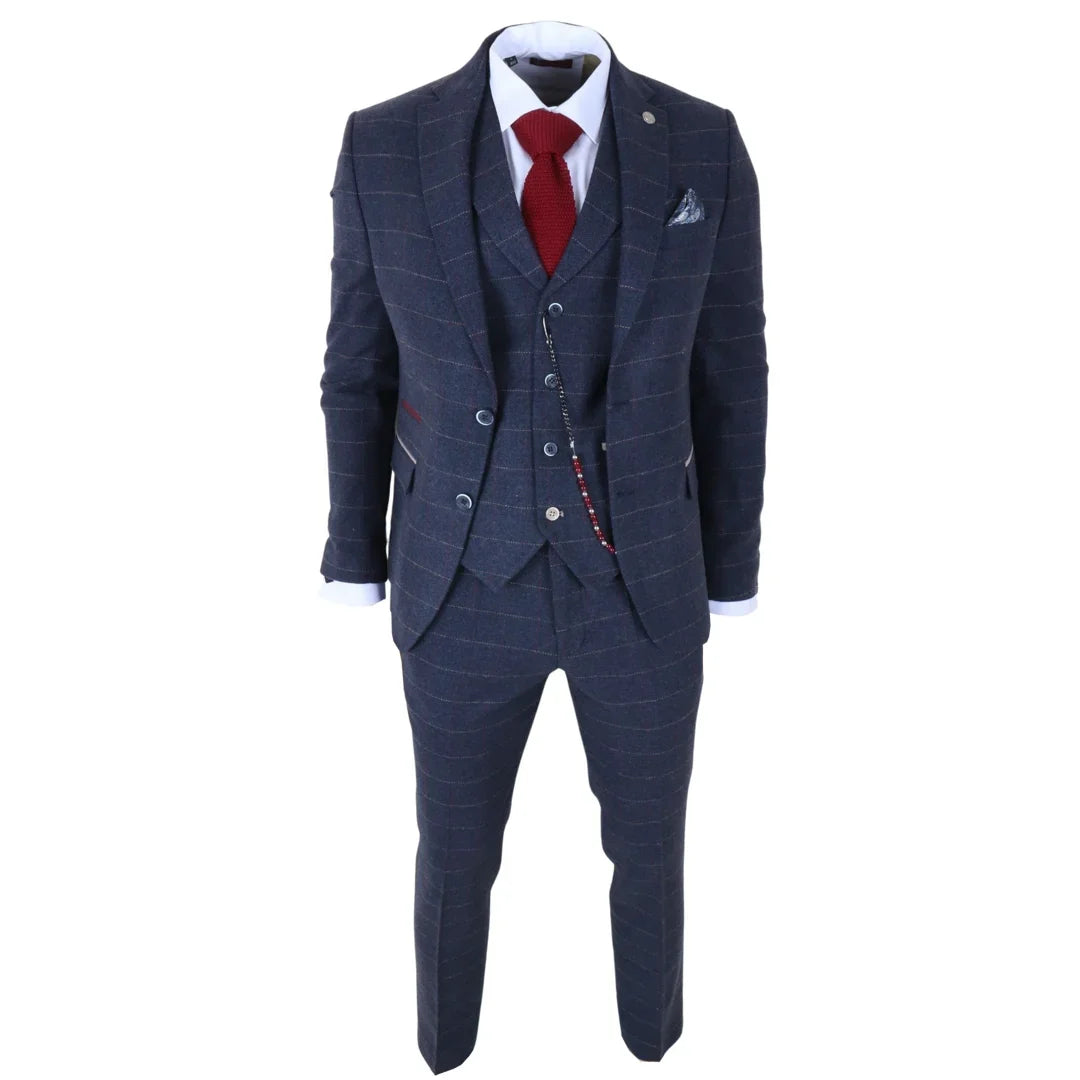 TP-32 - Costume trois pièces en tweed bleu marine style Gatsby pour homme