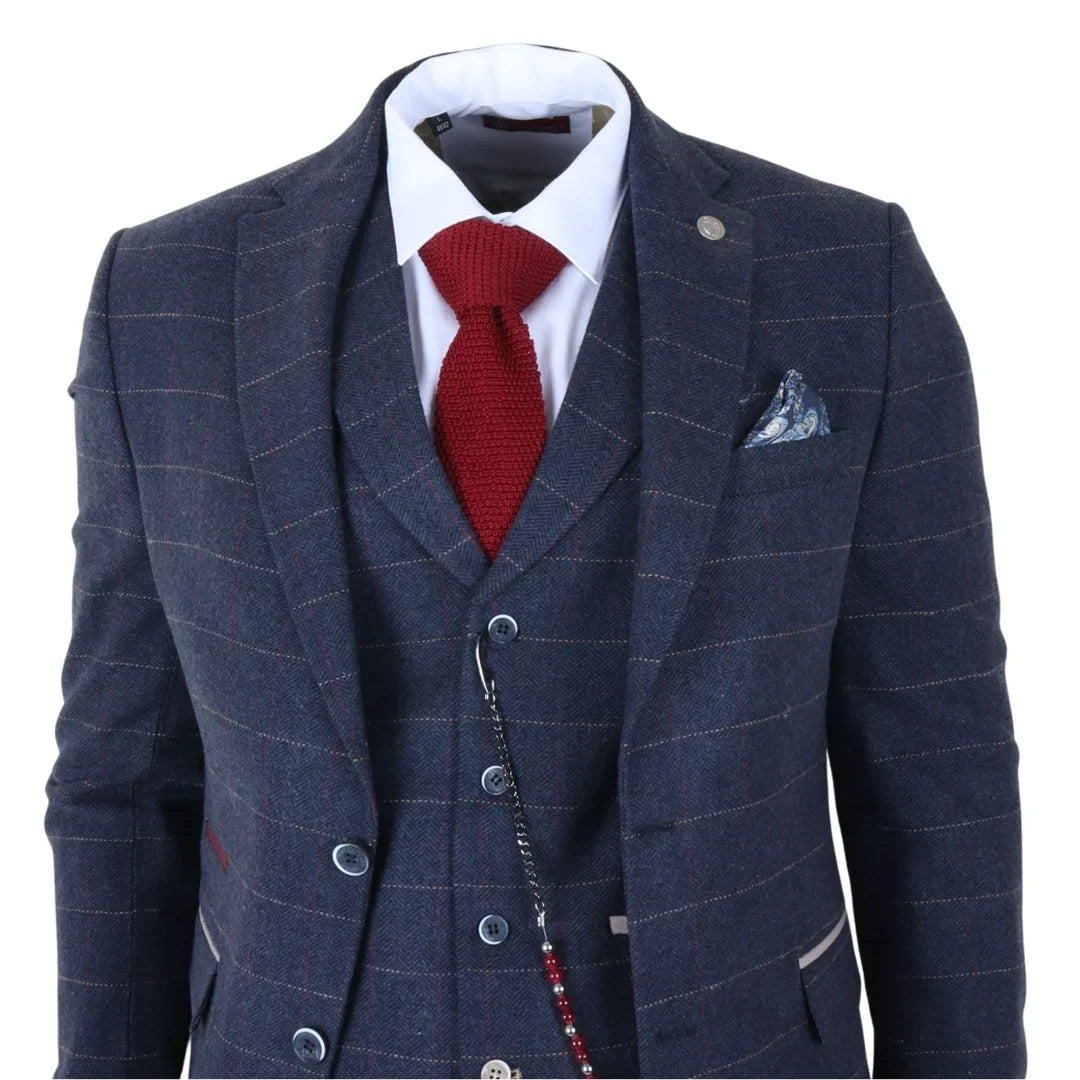 TP-32 - Costume trois pièces en tweed bleu marine style Gatsby pour homme