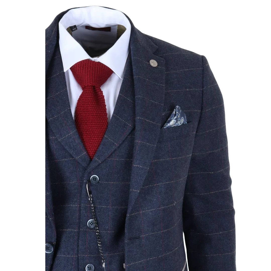 TP-32 - Costume trois pièces en tweed bleu marine style Gatsby pour homme
