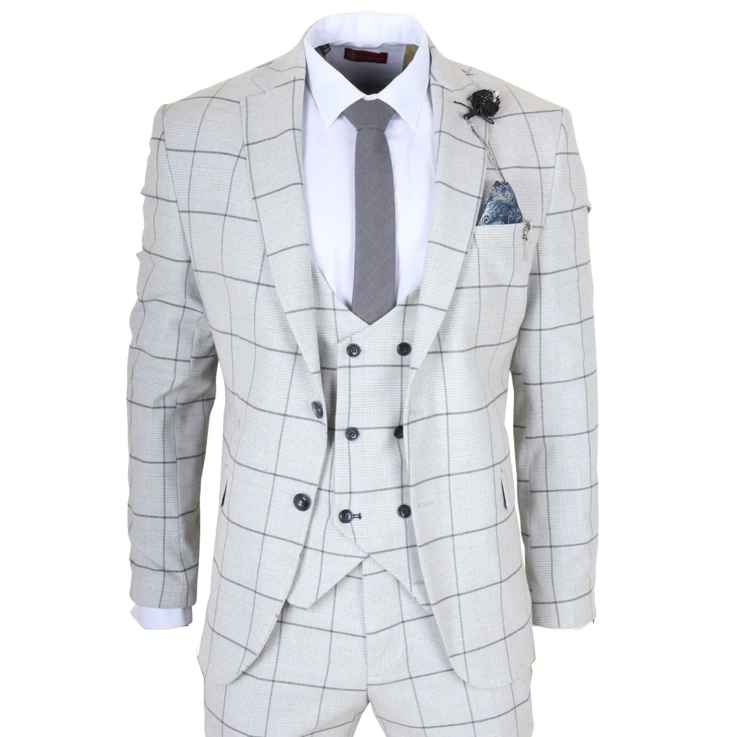 TP-33 - Costume trois pièces pour homme, coupe ajustée, à carreaux gris
