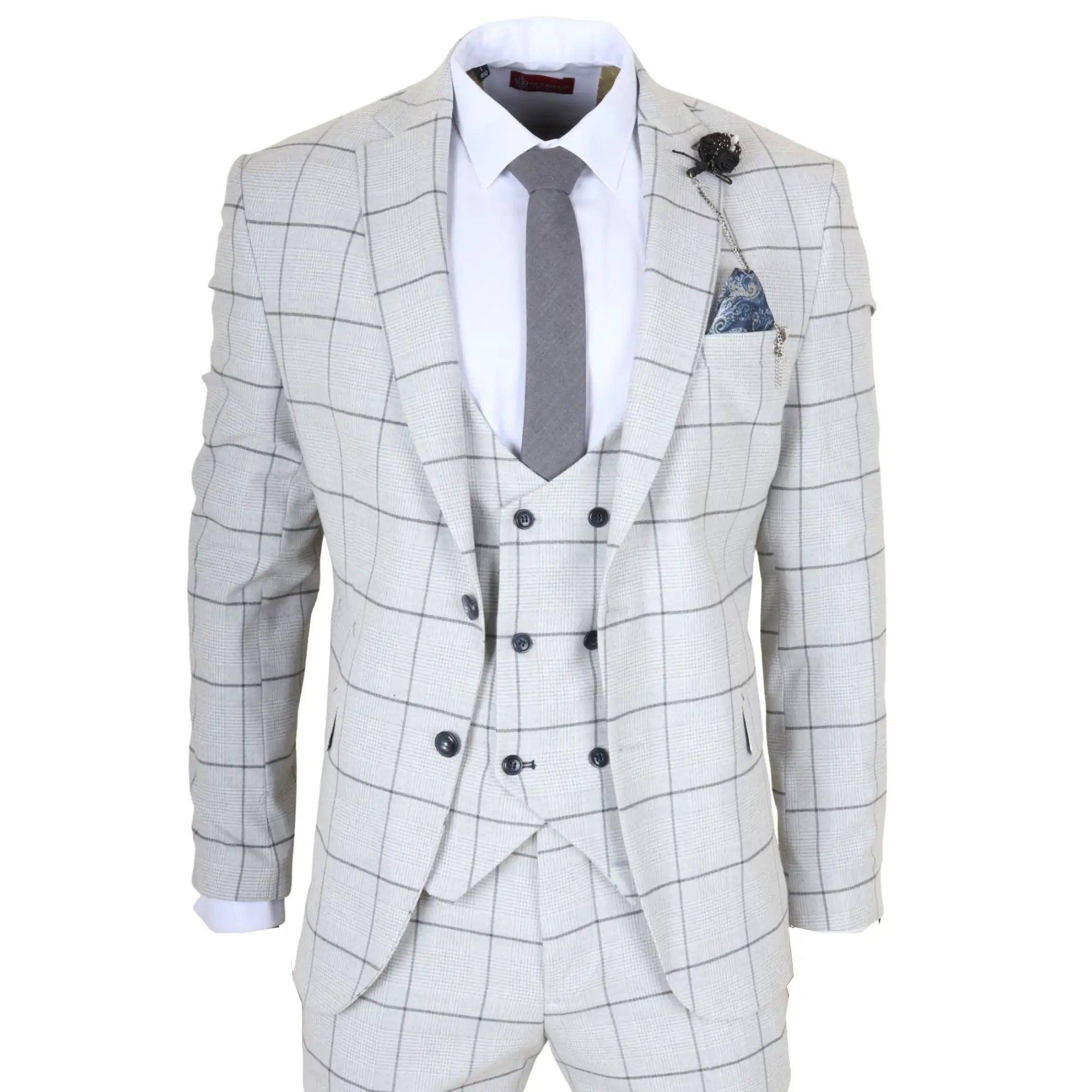 TP-33 - Costume trois pièces pour homme, coupe ajustée, à carreaux gris