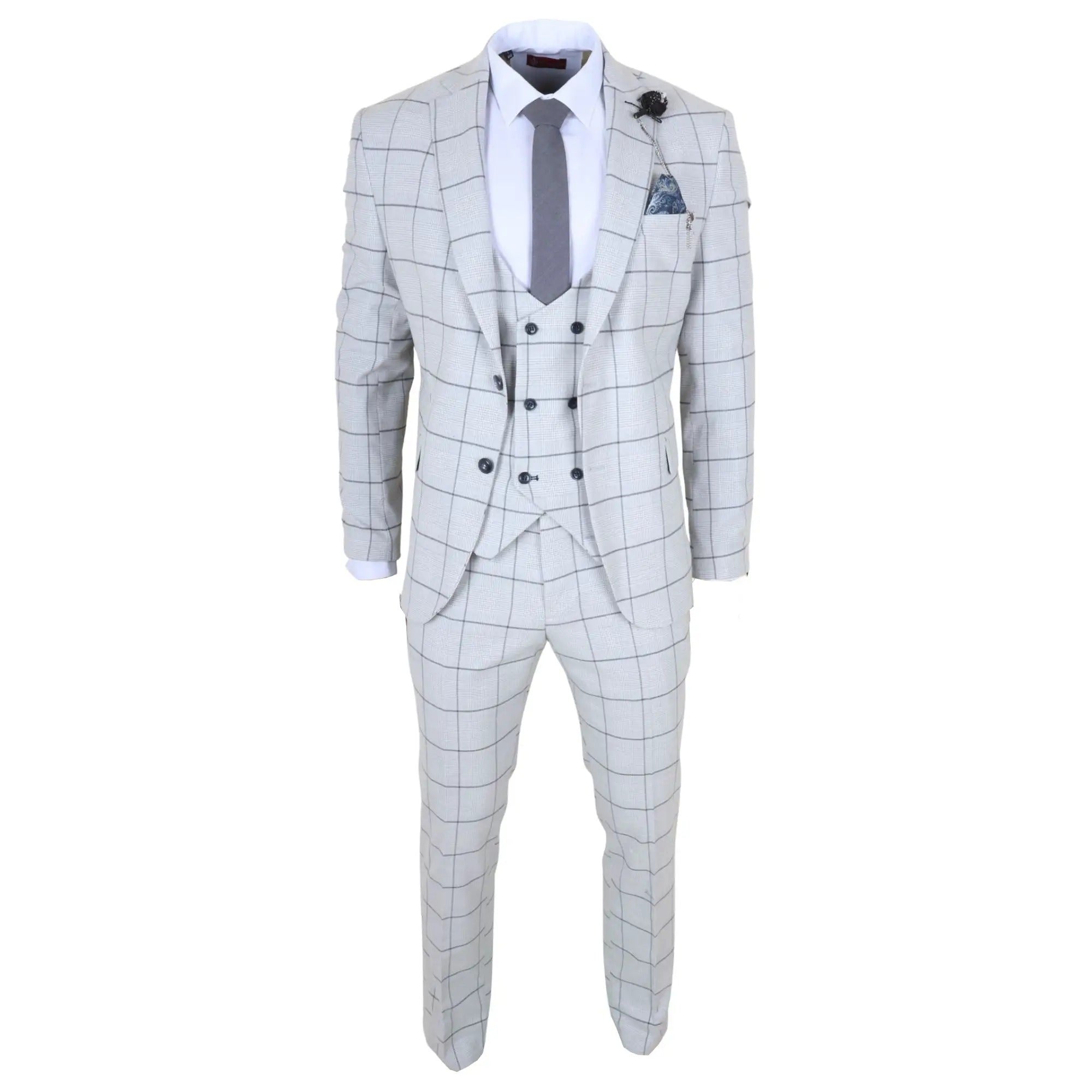 TP-33 - Costume trois pièces pour homme, coupe ajustée, à carreaux gris