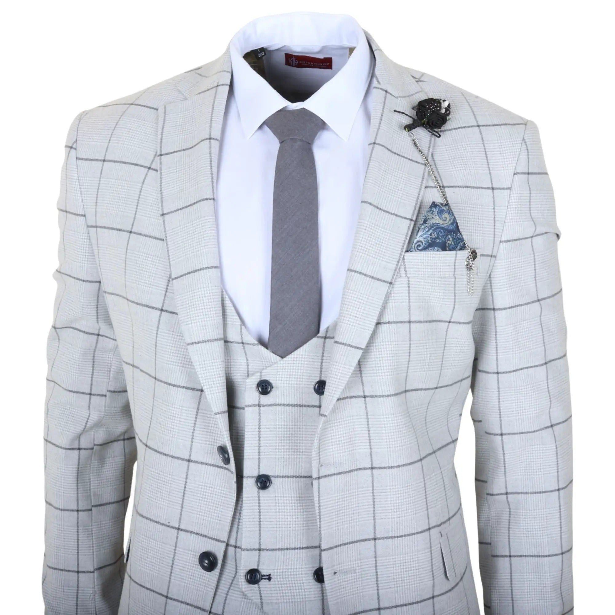 TP-33 - Costume trois pièces pour homme, coupe ajustée, à carreaux gris