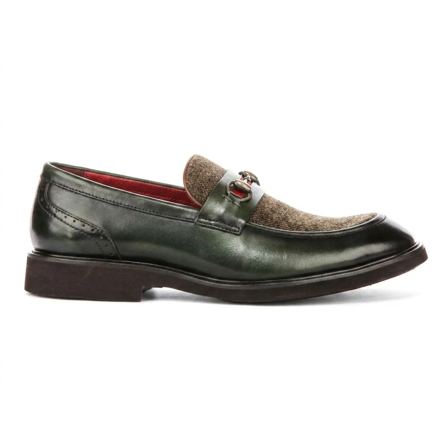 Mocassins Tristian pour homme en cuir vert à chevrons et tweed