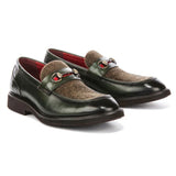 Mocassins Tristian pour homme en cuir vert à chevrons et tweed